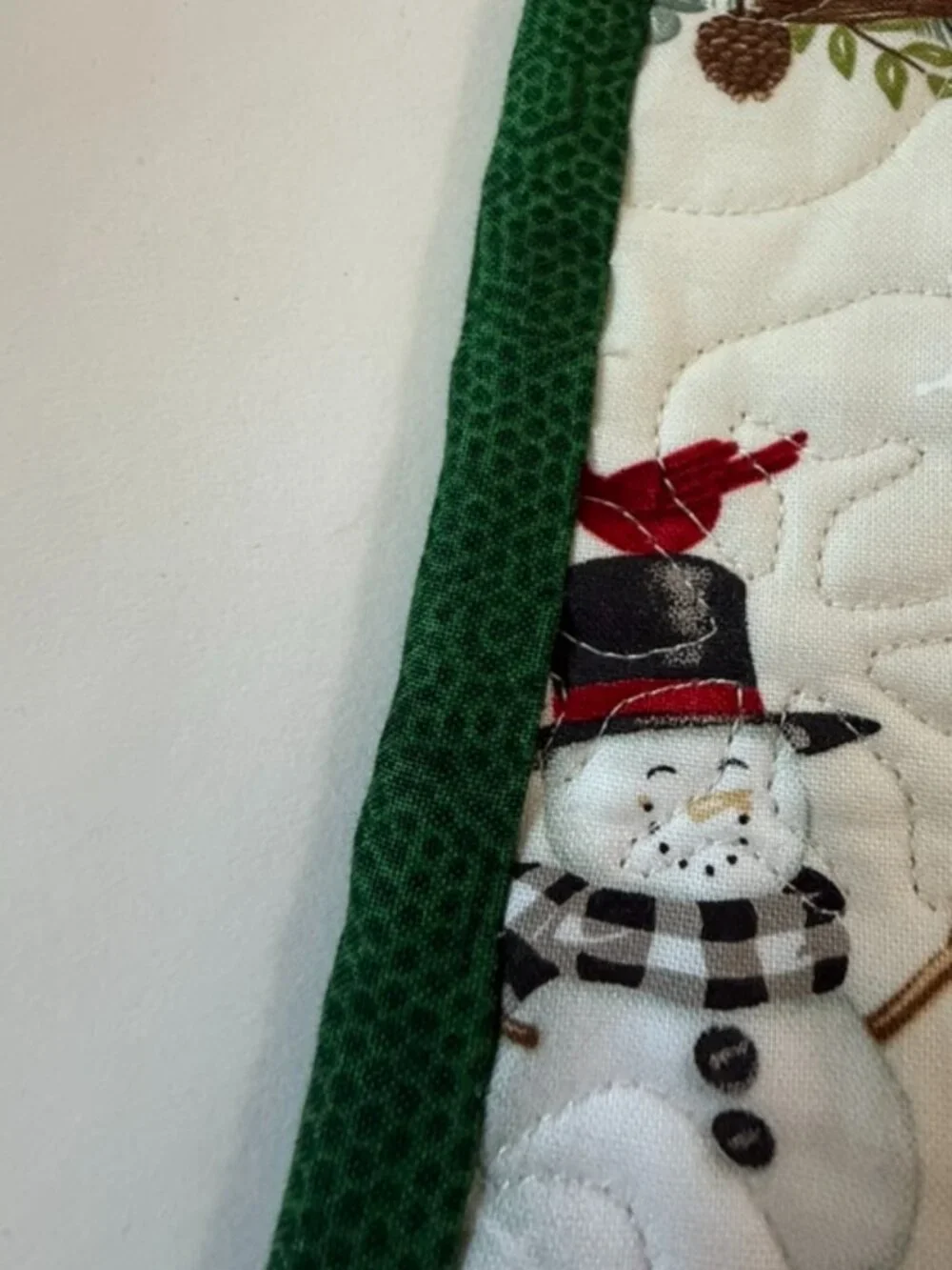 Handmade Quilt 63x43 Christmas Red Cardinal Snowman Friends Snowflake Birdhouse